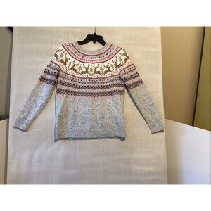 talbots sweater medium petite fair isle reindeer holiday Christmas